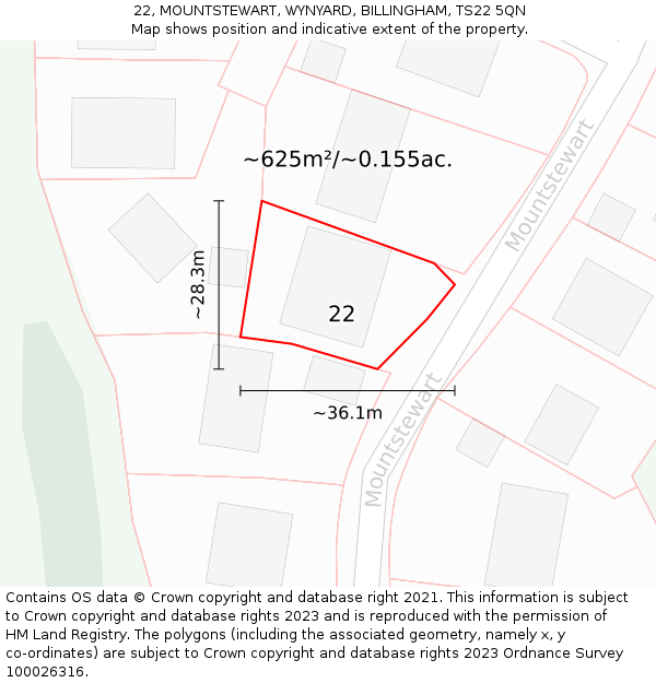 22, MOUNTSTEWART, WYNYARD, BILLINGHAM, TS22 5QN: Plot and title map