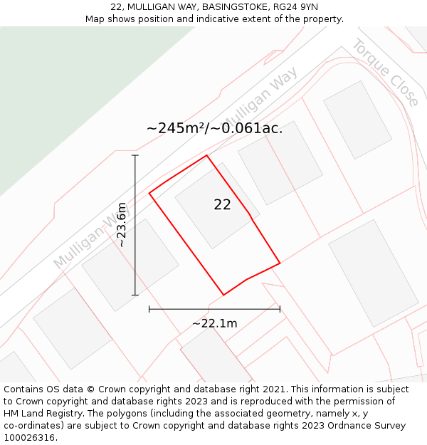 22, MULLIGAN WAY, BASINGSTOKE, RG24 9YN: Plot and title map