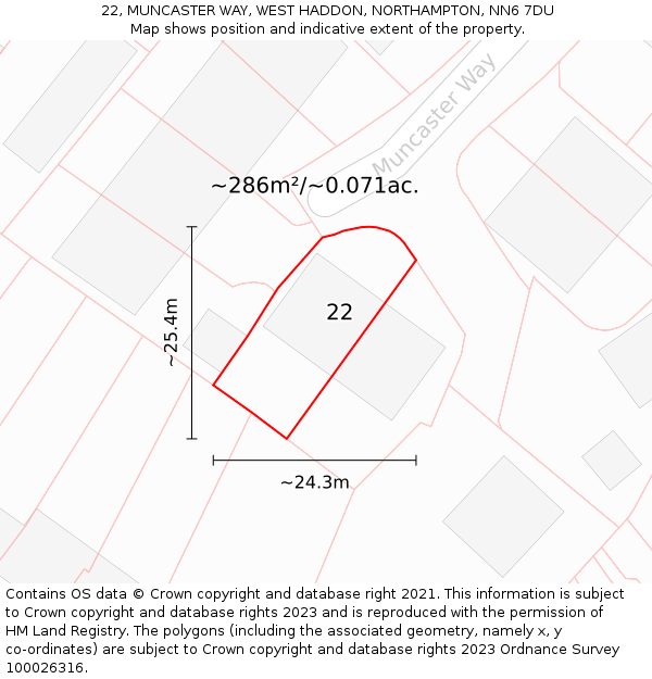22, MUNCASTER WAY, WEST HADDON, NORTHAMPTON, NN6 7DU: Plot and title map