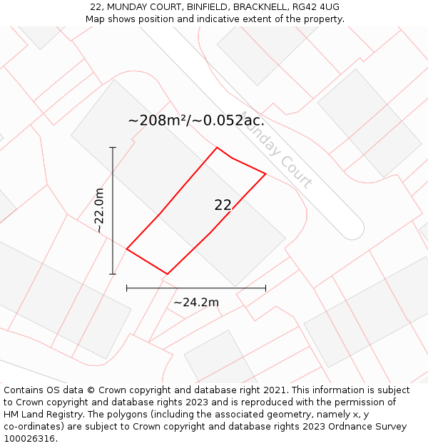 22, MUNDAY COURT, BINFIELD, BRACKNELL, RG42 4UG: Plot and title map