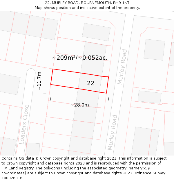22, MURLEY ROAD, BOURNEMOUTH, BH9 1NT: Plot and title map