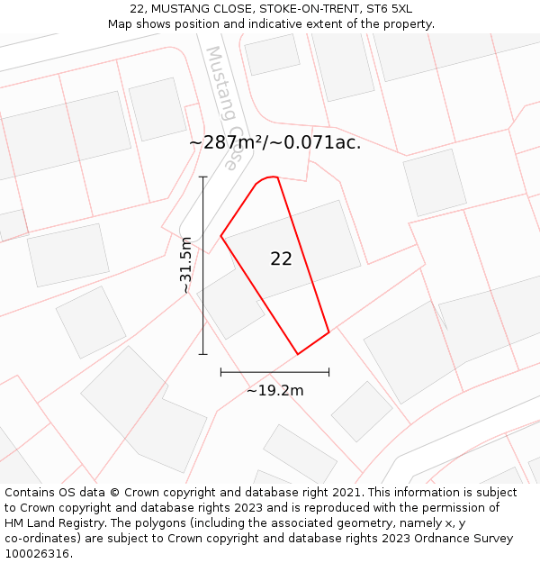 22, MUSTANG CLOSE, STOKE-ON-TRENT, ST6 5XL: Plot and title map