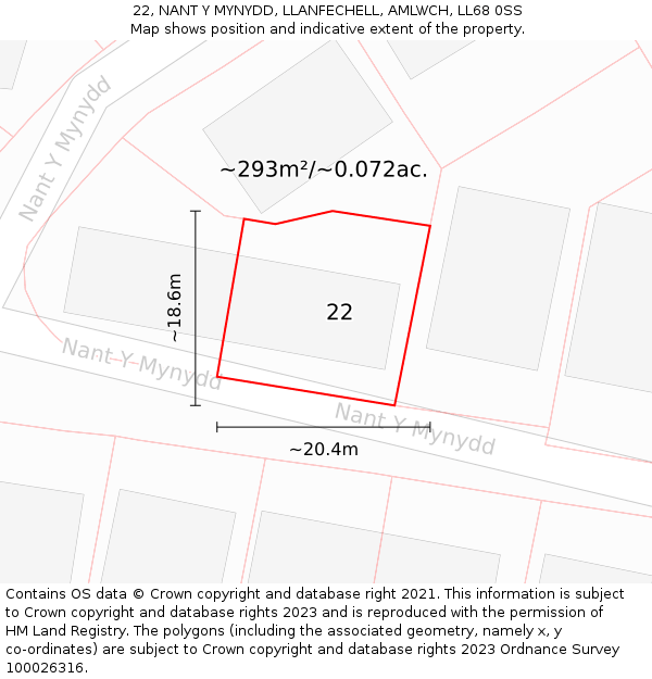 22, NANT Y MYNYDD, LLANFECHELL, AMLWCH, LL68 0SS: Plot and title map