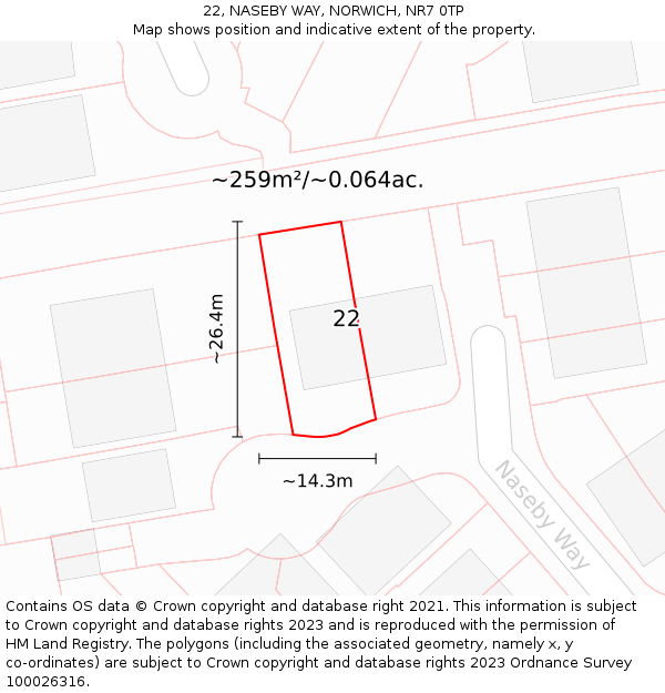 22, NASEBY WAY, NORWICH, NR7 0TP: Plot and title map