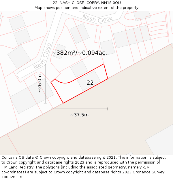 22, NASH CLOSE, CORBY, NN18 0QU: Plot and title map