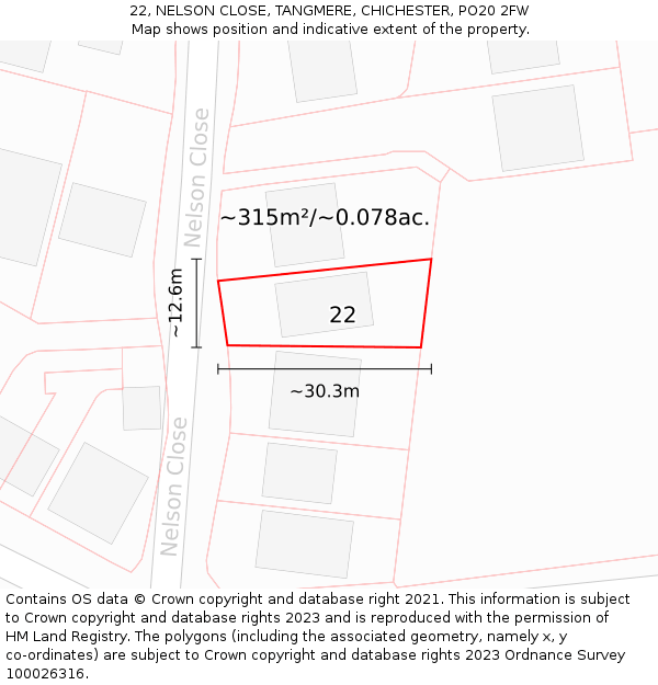 22, NELSON CLOSE, TANGMERE, CHICHESTER, PO20 2FW: Plot and title map