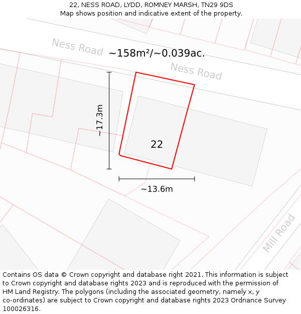 22, NESS ROAD, LYDD, ROMNEY MARSH, TN29 9DS: Plot and title map