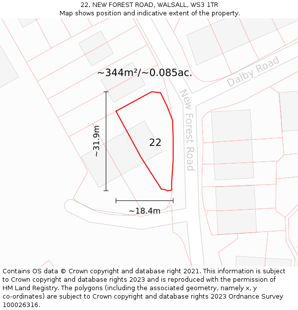 22, NEW FOREST ROAD, WALSALL, WS3 1TR: Plot and title map