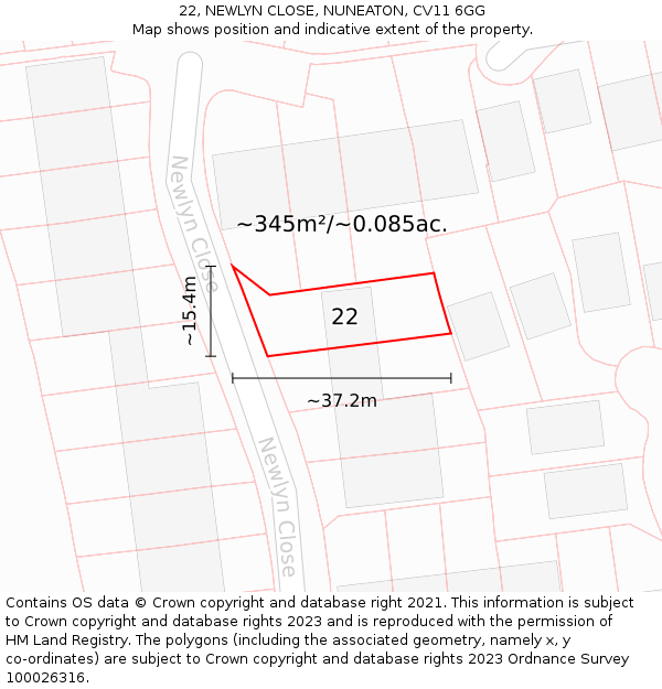 22, NEWLYN CLOSE, NUNEATON, CV11 6GG: Plot and title map