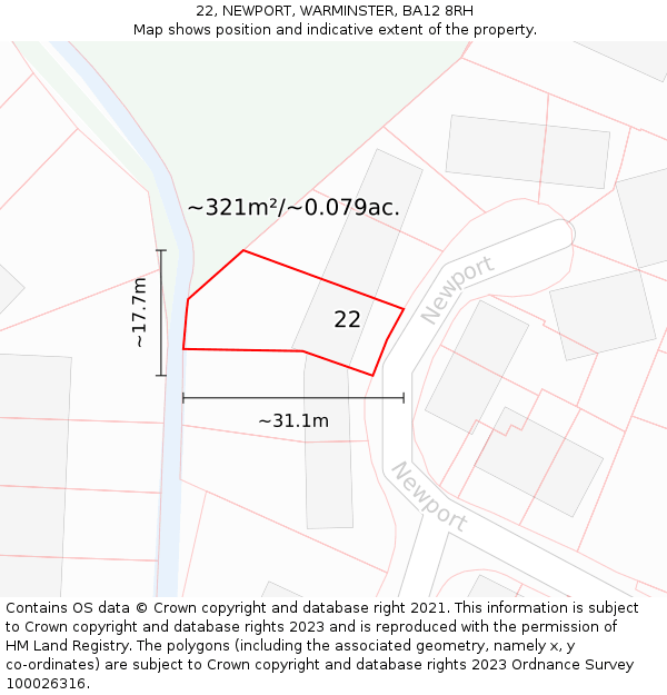 22, NEWPORT, WARMINSTER, BA12 8RH: Plot and title map
