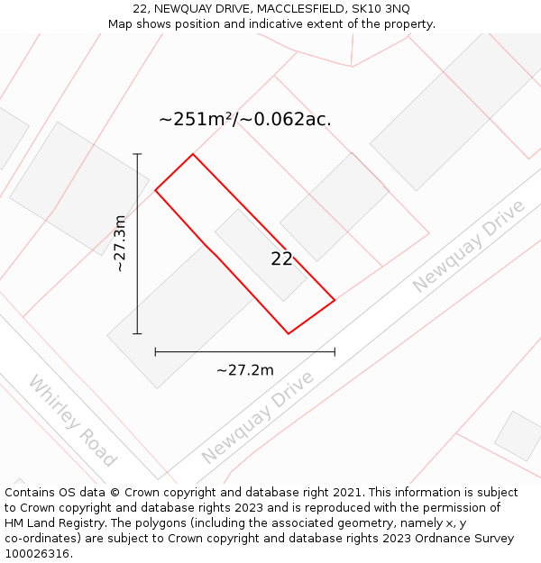 22, NEWQUAY DRIVE, MACCLESFIELD, SK10 3NQ: Plot and title map