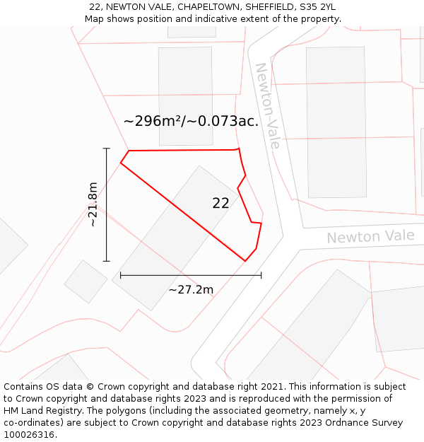 22, NEWTON VALE, CHAPELTOWN, SHEFFIELD, S35 2YL: Plot and title map