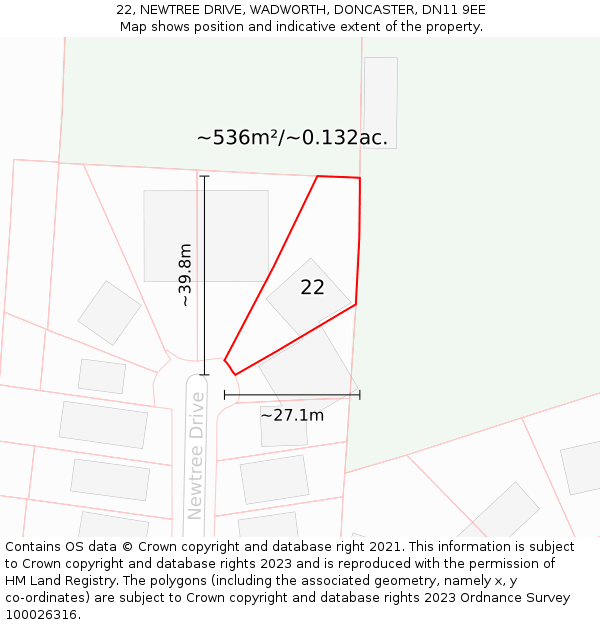 22, NEWTREE DRIVE, WADWORTH, DONCASTER, DN11 9EE: Plot and title map