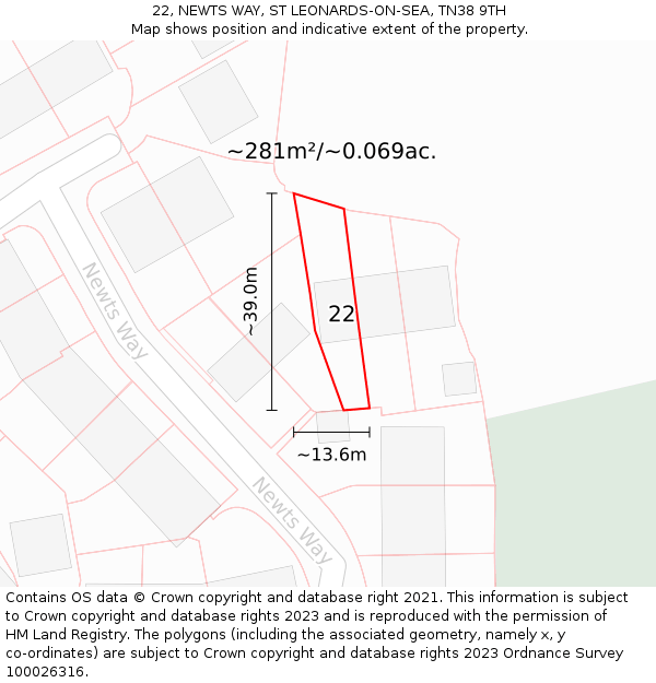 22, NEWTS WAY, ST LEONARDS-ON-SEA, TN38 9TH: Plot and title map