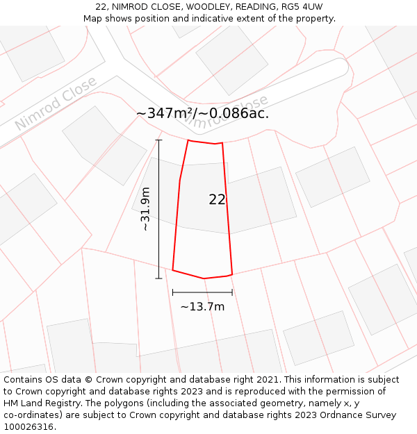 22, NIMROD CLOSE, WOODLEY, READING, RG5 4UW: Plot and title map