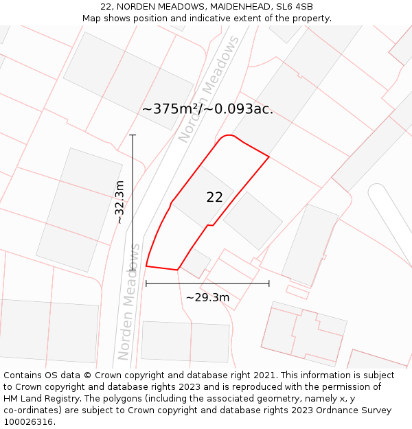 22, NORDEN MEADOWS, MAIDENHEAD, SL6 4SB: Plot and title map