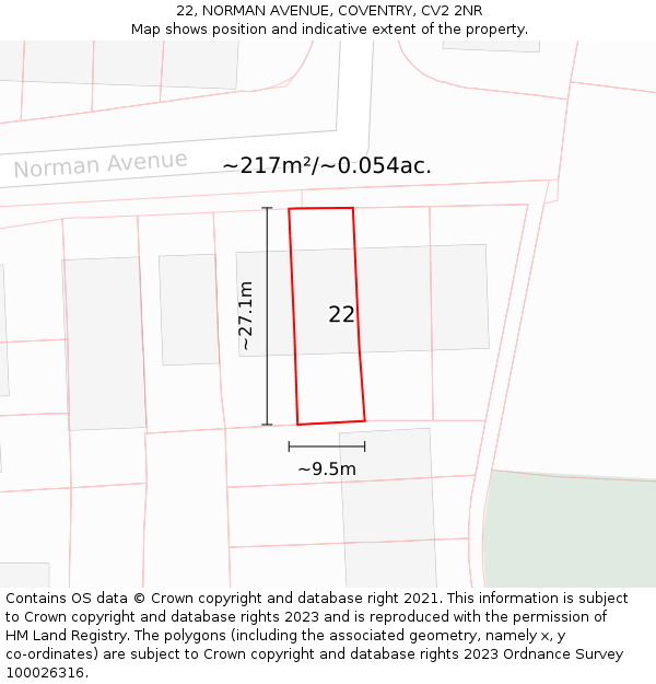 22, NORMAN AVENUE, COVENTRY, CV2 2NR: Plot and title map