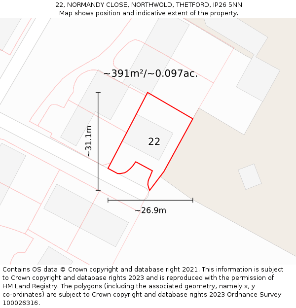22, NORMANDY CLOSE, NORTHWOLD, THETFORD, IP26 5NN: Plot and title map