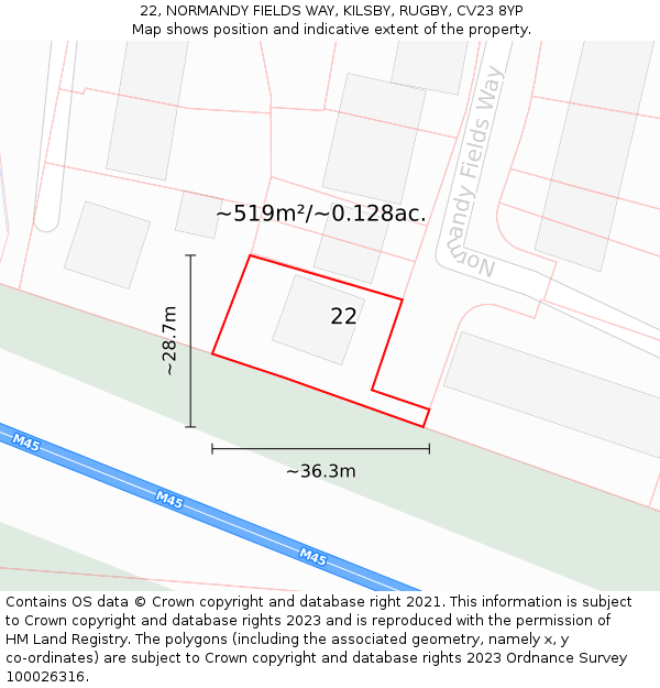 22, NORMANDY FIELDS WAY, KILSBY, RUGBY, CV23 8YP: Plot and title map