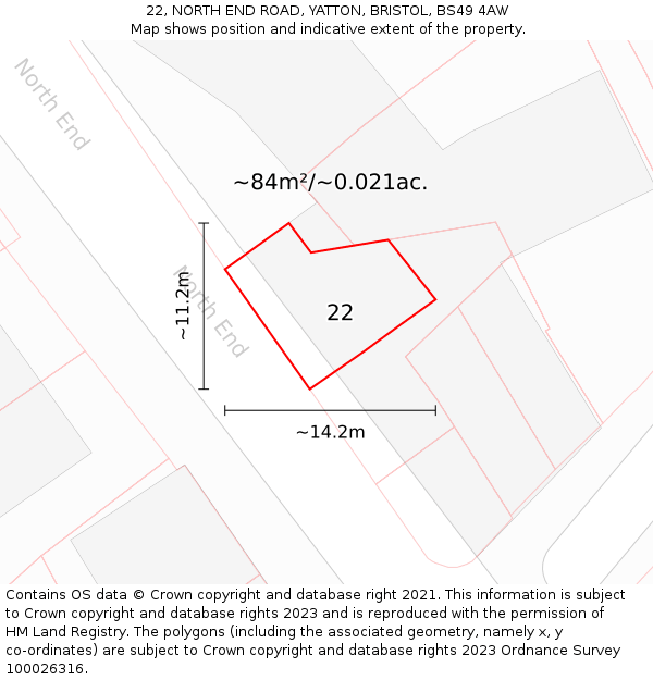 22, NORTH END ROAD, YATTON, BRISTOL, BS49 4AW: Plot and title map
