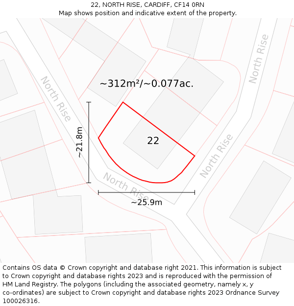 22, NORTH RISE, CARDIFF, CF14 0RN: Plot and title map