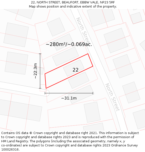 22, NORTH STREET, BEAUFORT, EBBW VALE, NP23 5RF: Plot and title map