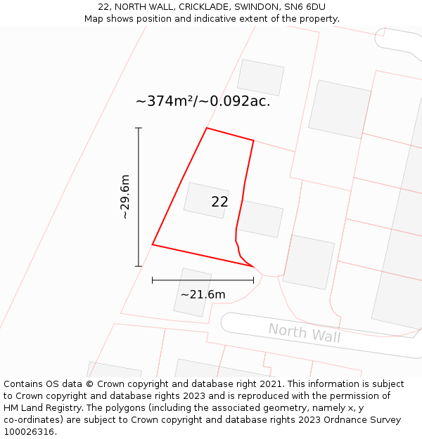22, NORTH WALL, CRICKLADE, SWINDON, SN6 6DU: Plot and title map