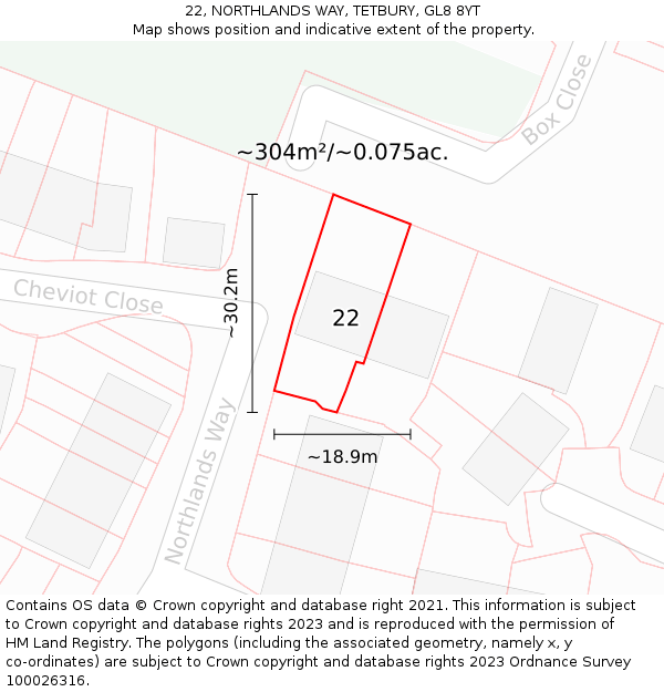 22, NORTHLANDS WAY, TETBURY, GL8 8YT: Plot and title map