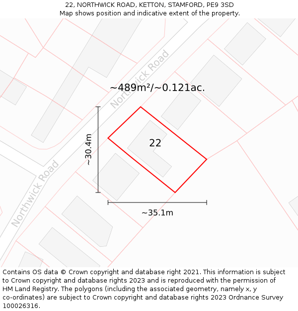 22, NORTHWICK ROAD, KETTON, STAMFORD, PE9 3SD: Plot and title map