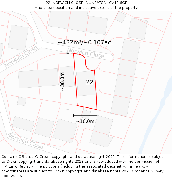 22, NORWICH CLOSE, NUNEATON, CV11 6GF: Plot and title map