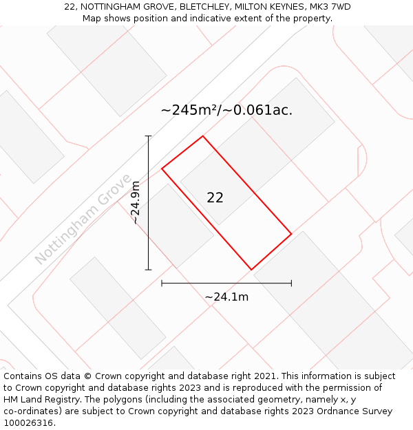 22, NOTTINGHAM GROVE, BLETCHLEY, MILTON KEYNES, MK3 7WD: Plot and title map