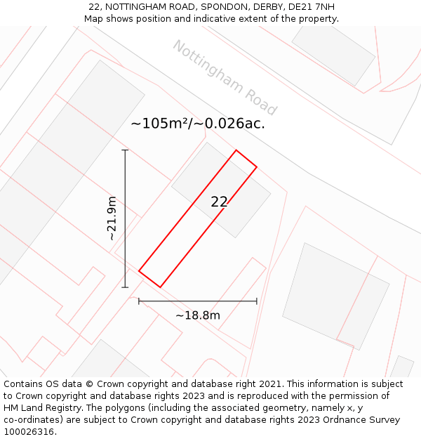 22, NOTTINGHAM ROAD, SPONDON, DERBY, DE21 7NH: Plot and title map