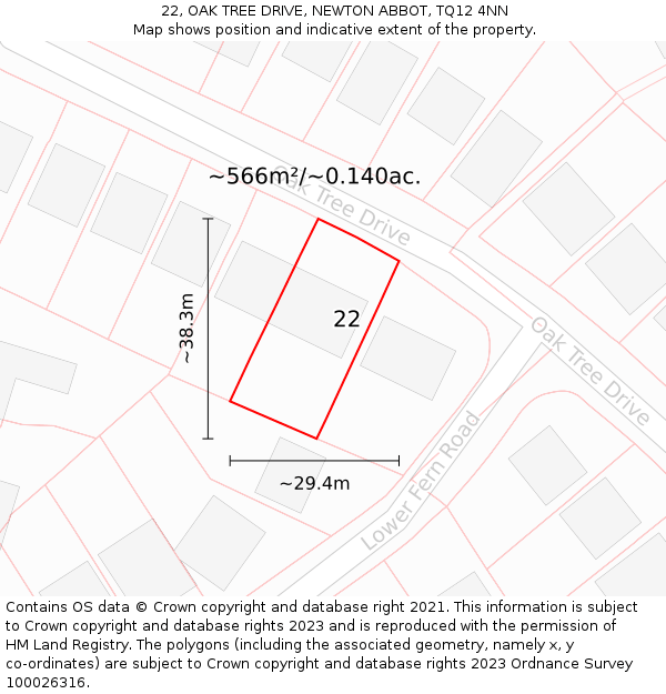 22, OAK TREE DRIVE, NEWTON ABBOT, TQ12 4NN: Plot and title map