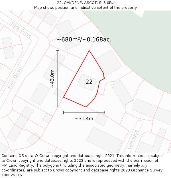 22, OAKDENE, ASCOT, SL5 0BU: Plot and title map
