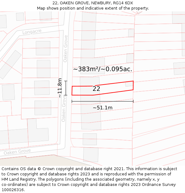 22, OAKEN GROVE, NEWBURY, RG14 6DX: Plot and title map