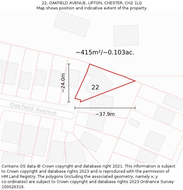 22, OAKFIELD AVENUE, UPTON, CHESTER, CH2 1LQ: Plot and title map