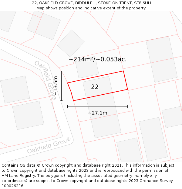 22, OAKFIELD GROVE, BIDDULPH, STOKE-ON-TRENT, ST8 6UH: Plot and title map