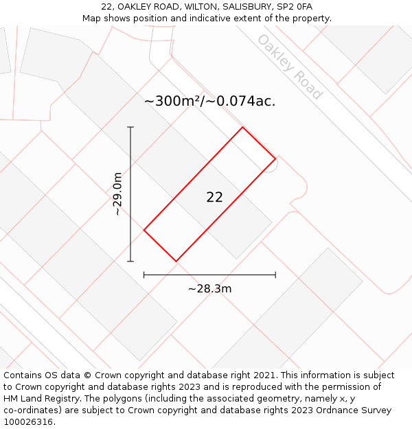 22, OAKLEY ROAD, WILTON, SALISBURY, SP2 0FA: Plot and title map