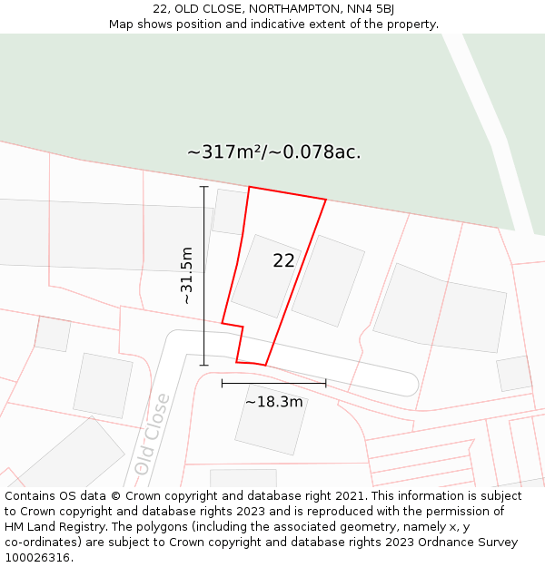 22, OLD CLOSE, NORTHAMPTON, NN4 5BJ: Plot and title map