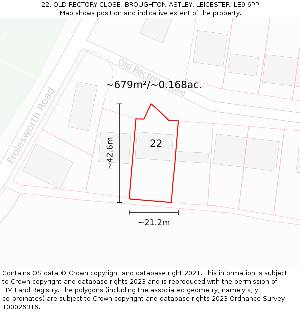 22, OLD RECTORY CLOSE, BROUGHTON ASTLEY, LEICESTER, LE9 6PP: Plot and title map