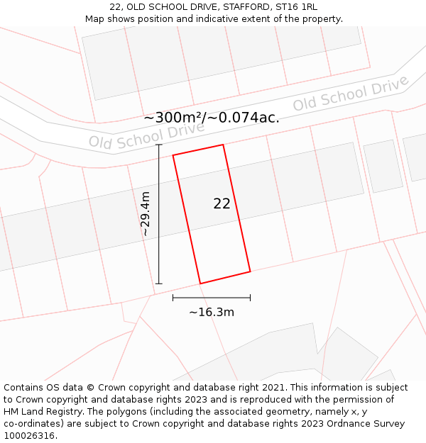 22, OLD SCHOOL DRIVE, STAFFORD, ST16 1RL: Plot and title map