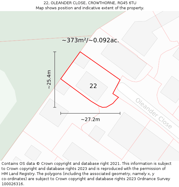 22, OLEANDER CLOSE, CROWTHORNE, RG45 6TU: Plot and title map