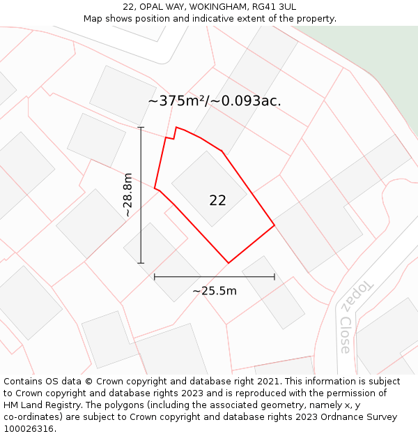 22, OPAL WAY, WOKINGHAM, RG41 3UL: Plot and title map