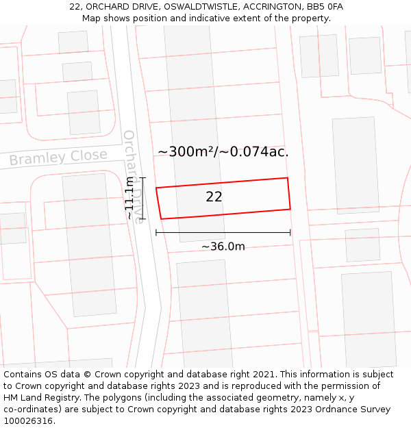 22, ORCHARD DRIVE, OSWALDTWISTLE, ACCRINGTON, BB5 0FA: Plot and title map