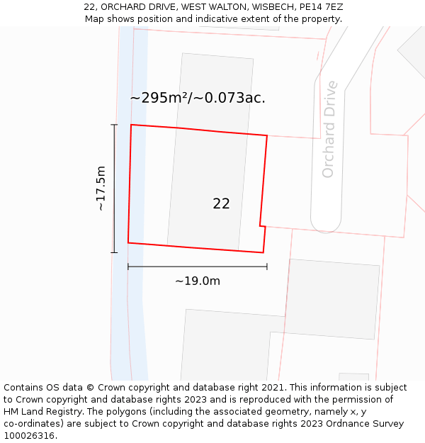 22, ORCHARD DRIVE, WEST WALTON, WISBECH, PE14 7EZ: Plot and title map