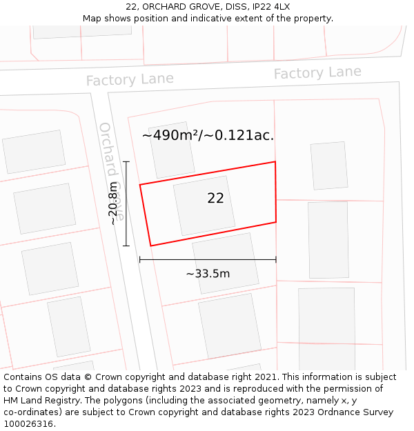 22, ORCHARD GROVE, DISS, IP22 4LX: Plot and title map