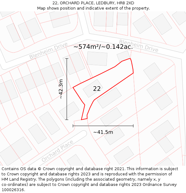 22, ORCHARD PLACE, LEDBURY, HR8 2XD: Plot and title map