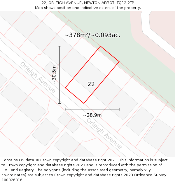 22, ORLEIGH AVENUE, NEWTON ABBOT, TQ12 2TP: Plot and title map