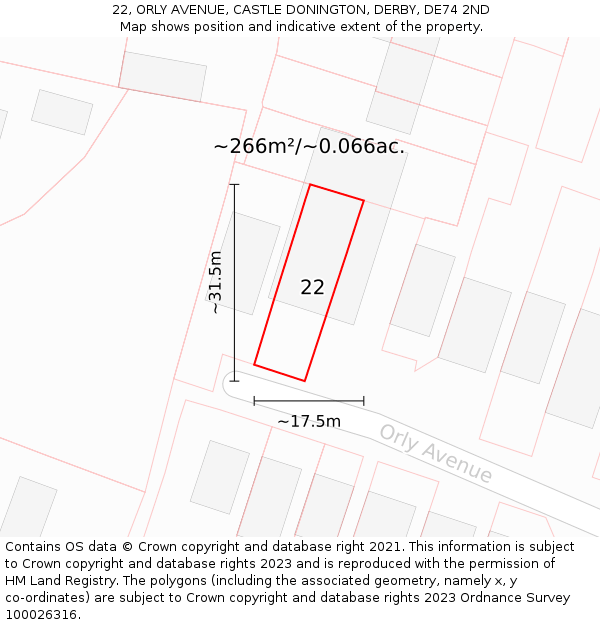 22, ORLY AVENUE, CASTLE DONINGTON, DERBY, DE74 2ND: Plot and title map