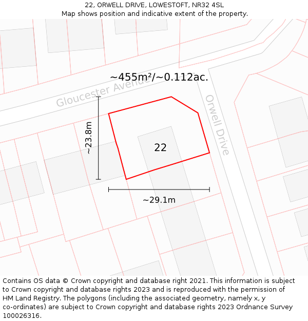 22, ORWELL DRIVE, LOWESTOFT, NR32 4SL: Plot and title map
